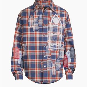 Who Decides War Glory Patchwork Flannel Shirt Blue Multi Men’s Large